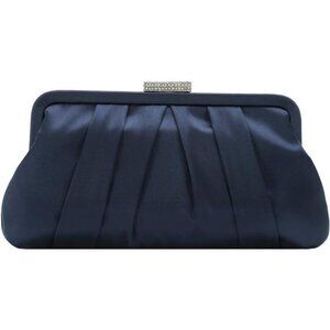 CHARMING TAILOR Classic Pleated Satin Clutch Bag Diamante Embellished Formal